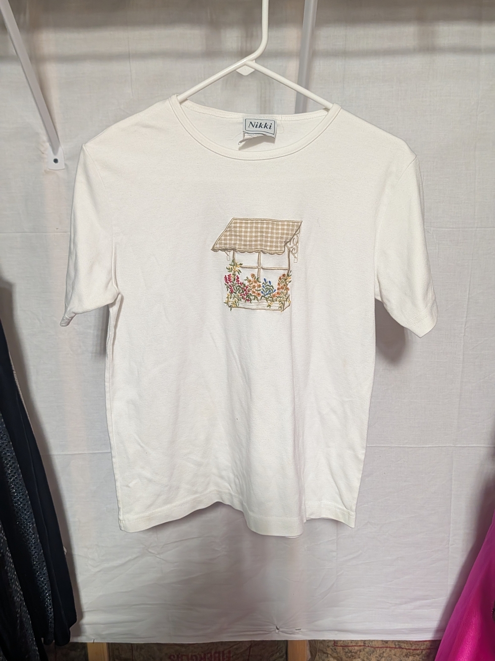 Nikki Kids White Short-Sleeve Tee with Garden Window Embroidery